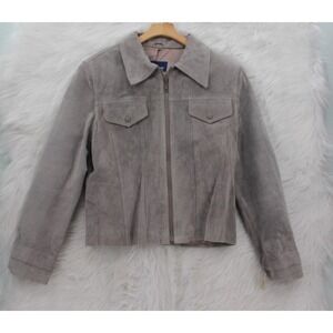Express Bleus Leather Jacket Womens Size L Gray Short Vintage Zip Pockets NWT